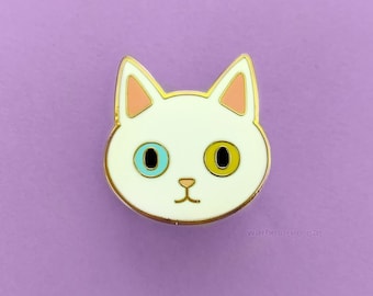White Cat Enamel Pin - Cat Cute Cat - Van Turkish Angora Bicolor Eyes