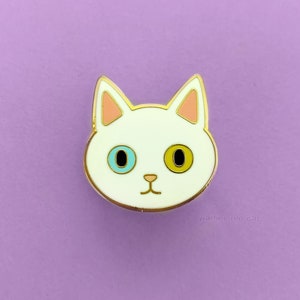 White Cat Enamel Pin Cat Cute Cat Van Turkish Angora Bicolor Eyes image 1