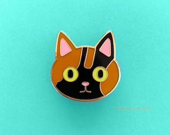 Tortie Cat Enamel Pin - Cat Cute Cat - Orange and Black Tricolor Brindle Tortoiseshell Kitty