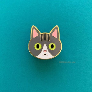 Grey Tabby Enamel Pin - Cat Cute Cat - Striped Gray Kitty