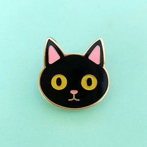 Black Cat Enamel Pin - Cat Cute Cat - Gold Hard Enamel