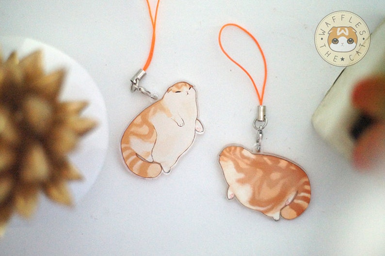 Blorp: Funny Cat Keychain Acrylic 3 inch Cute Kitty Charm Waffles the Cat Orange Cat Tabby image 3