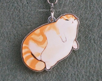 Blorp: Funny Cat Keychain Acrylic 3 inch Cute Kitty Charm Waffles the Cat Orange Cat Tabby