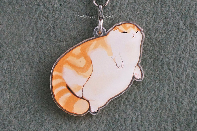 Blorp: Funny Cat Keychain Acrylic 3 inch Cute Kitty Charm Waffles the Cat Orange Cat Tabby image 1