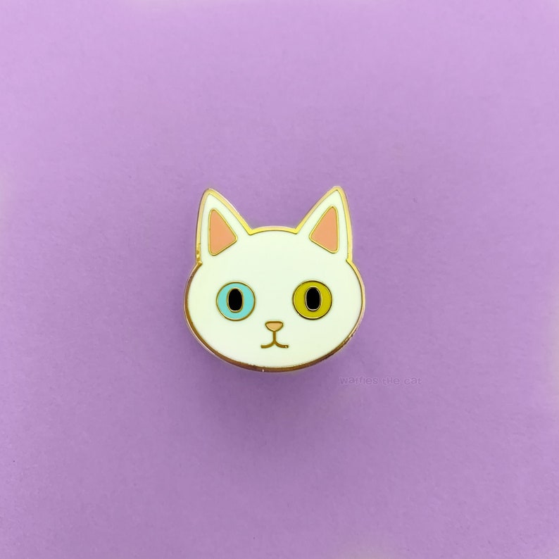 White Cat Enamel Pin Cat Cute Cat Van Turkish Angora Bicolor Eyes image 1