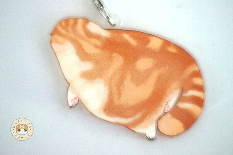 Blorp: Funny Cat Keychain Acrylic 3 inch Cute Kitty Charm Waffles the Cat Orange Cat Tabby image 4