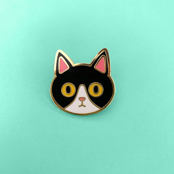 Black Tuxedo Cat Enamel Pin - Cat Cute Cat - Gold Hard Enamel