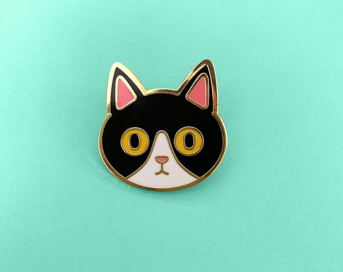 Black Tuxedo Cat Enamel Pin-Cat Cute Cat-Gold Hard Enamel