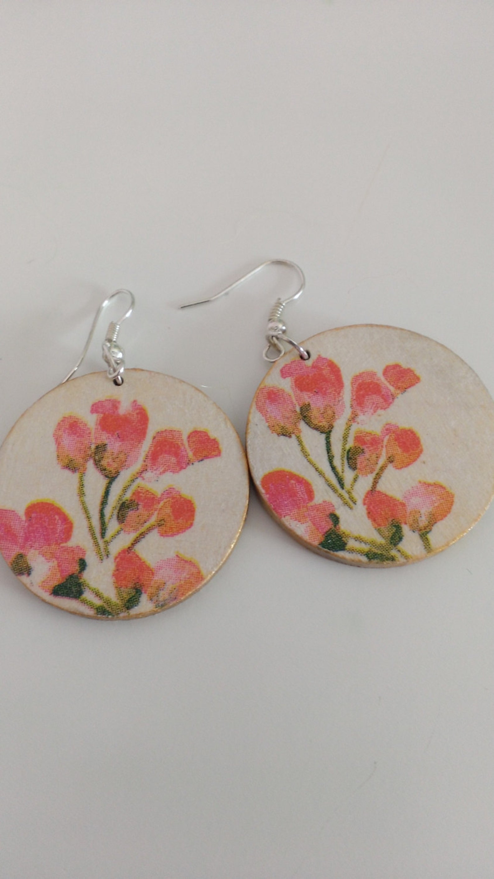 Earrings Decoupage on Wood Wooden Earrings Floral Earrings Etsy