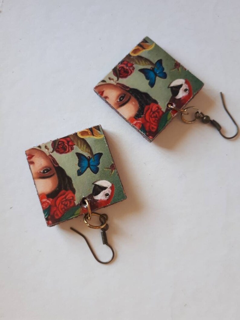 Earrings Decoupage on Wood Wooden Earrings Fridha Earrings Etsy