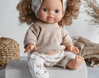2 pieces set beige sweatshirt and muslin pants | Minikane doll clothes, Miniland doll clothes, Vêtement poupée paola reina, Puppenkleidung