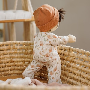 Dinkum doll footed romper – meadow print pajamas, floral doll outfit, handmade boho clothes, puppenkleider 34 cm, baby doll gift