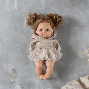3 pcs set  beige hoodie & pants | Minikane doll clothes, Miniland doll clothes, Mini Colettos Dress, Puppenkleidung, Minikane tutu