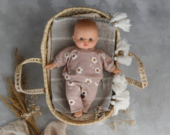 28 cm soft body doll Minikane | 2 pieces set flowers on dark beige rib jersey | Vêtement poupée paola reina 28, Puppenkleidung