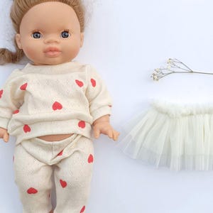 Minikane 32-34 cm Puppenkleidung - Rotes Herz Ballett Outfit | Sweatshirt & Leggings | Cadeau Enfant
