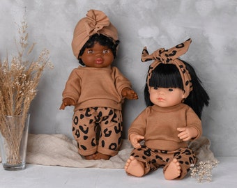 32-36 cm Minikane Miniland Puppe | Sweatshirt und Leoparden Baggyhose | Minikane Puppenkleidung, Vêtement poupée paola reina, Puppenkleidung