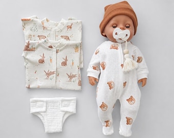 Doll pajamas & diaper for 43 cm Baby born dolls   - cotton romper various design