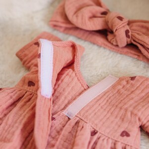 Paola Reina clothes for Minikane Gordis doll, marsala pink muslin dress with hearts image 8