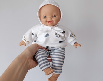 28 cm Minikane-poppenkleding sweater en broek bosbessenprint