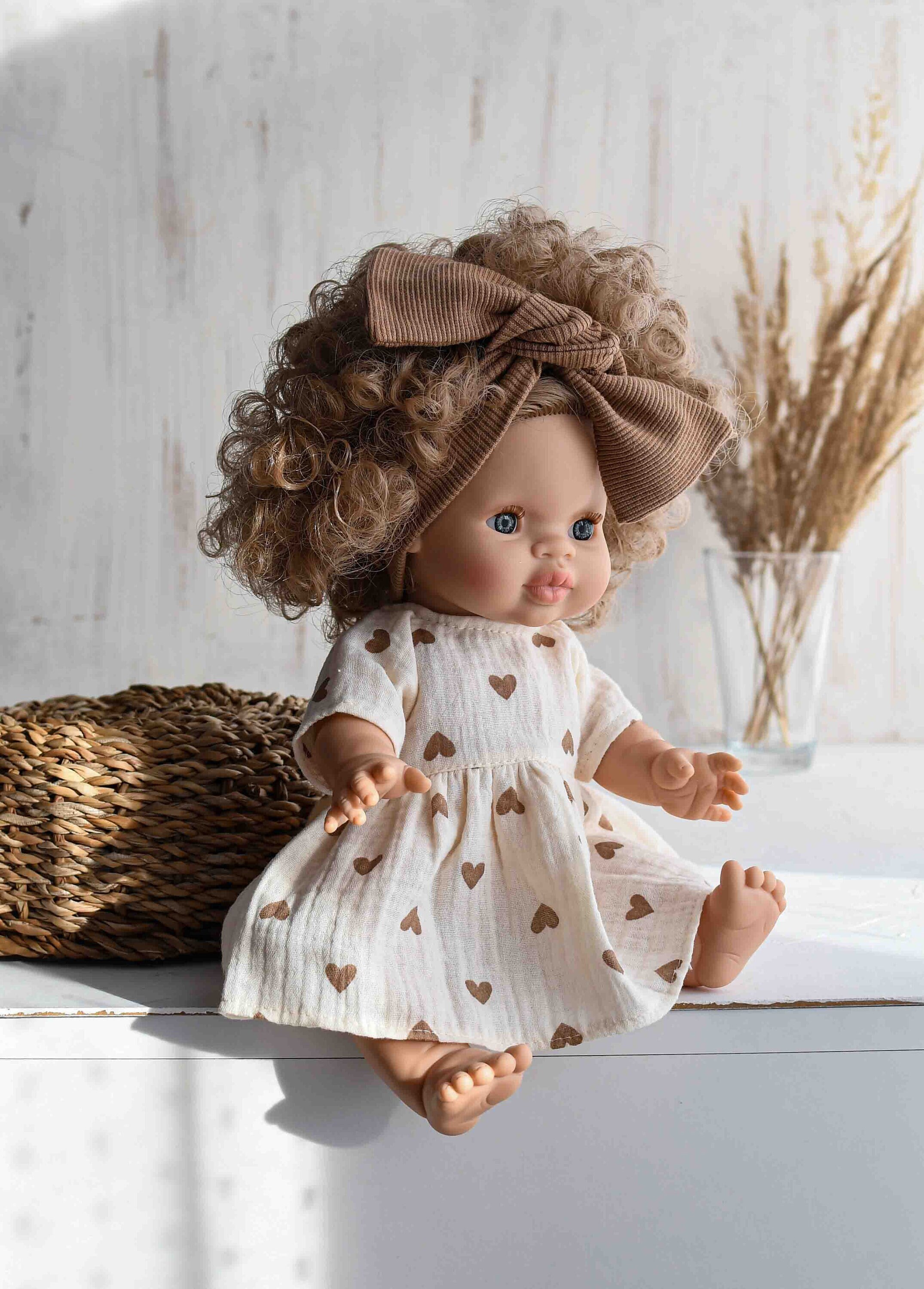 Muslin Romper Hearts on Cream Minikane Doll Clothes, Miniland Doll