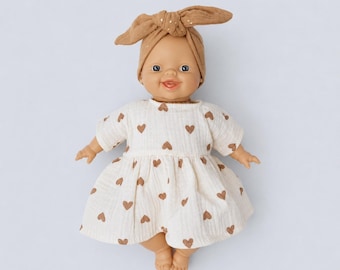 Minikane soft body doll clothes (28 cm), musli doll dress, cottagecore style