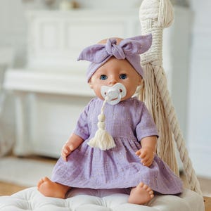 Handmade doll dress for Baby born 43 cm – lavender muslin dress with golden touch