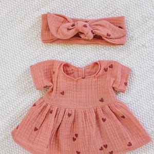 Paola Reina clothes for Minikane Gordis doll, marsala pink muslin dress with hearts image 9