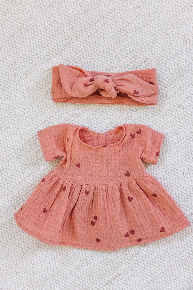 Paola Reina clothes for Minikane Gordis doll, marsala pink muslin dress with hearts image 9