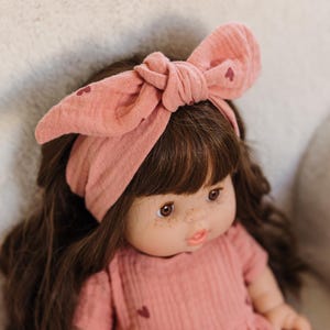 Paola Reina clothes for Minikane Gordis doll, marsala pink muslin dress with hearts image 6
