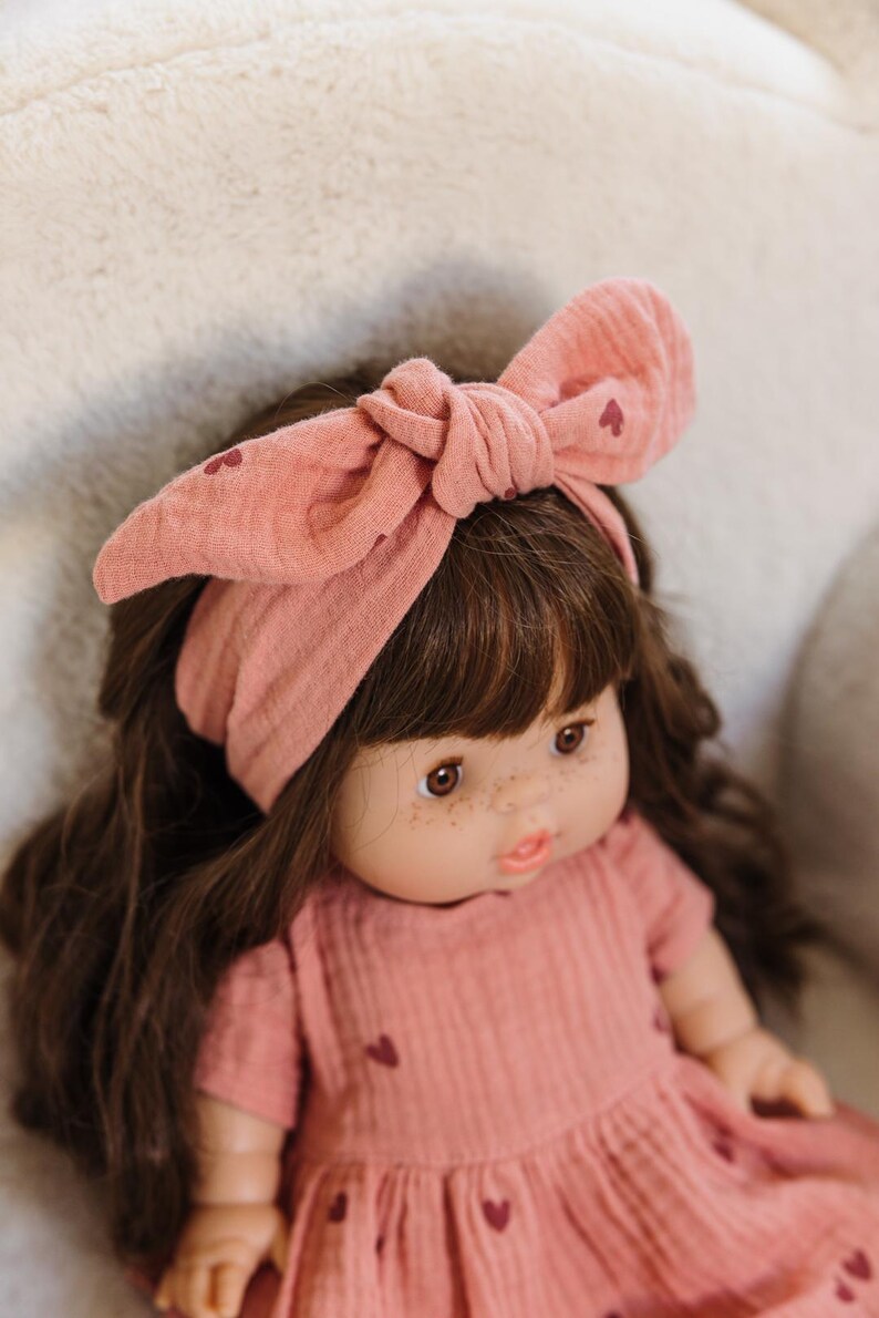 Paola Reina clothes for Minikane Gordis doll, marsala pink muslin dress with hearts image 6