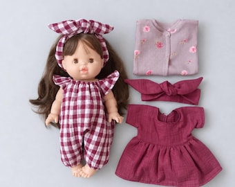 Mix and match clothes for Paola Reina Minikane Gordis doll,  vichy and floral print.