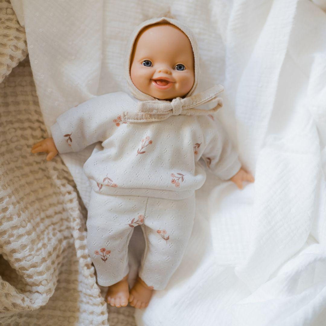 Minikane 28cm Doll Outfit: Beige Pointelle Sweatshirt & Leggings