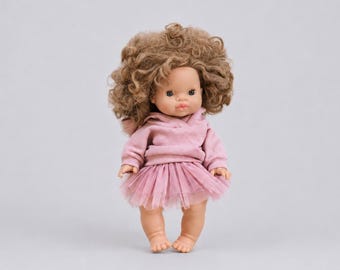 3-Piece Dusty Pink Hoodie & Pants and ballerina tutu Set for Minikane Dolls 32-34 cm