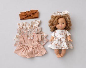 Dress and diaper for Paola Reina Minikane Gordis doll, various print