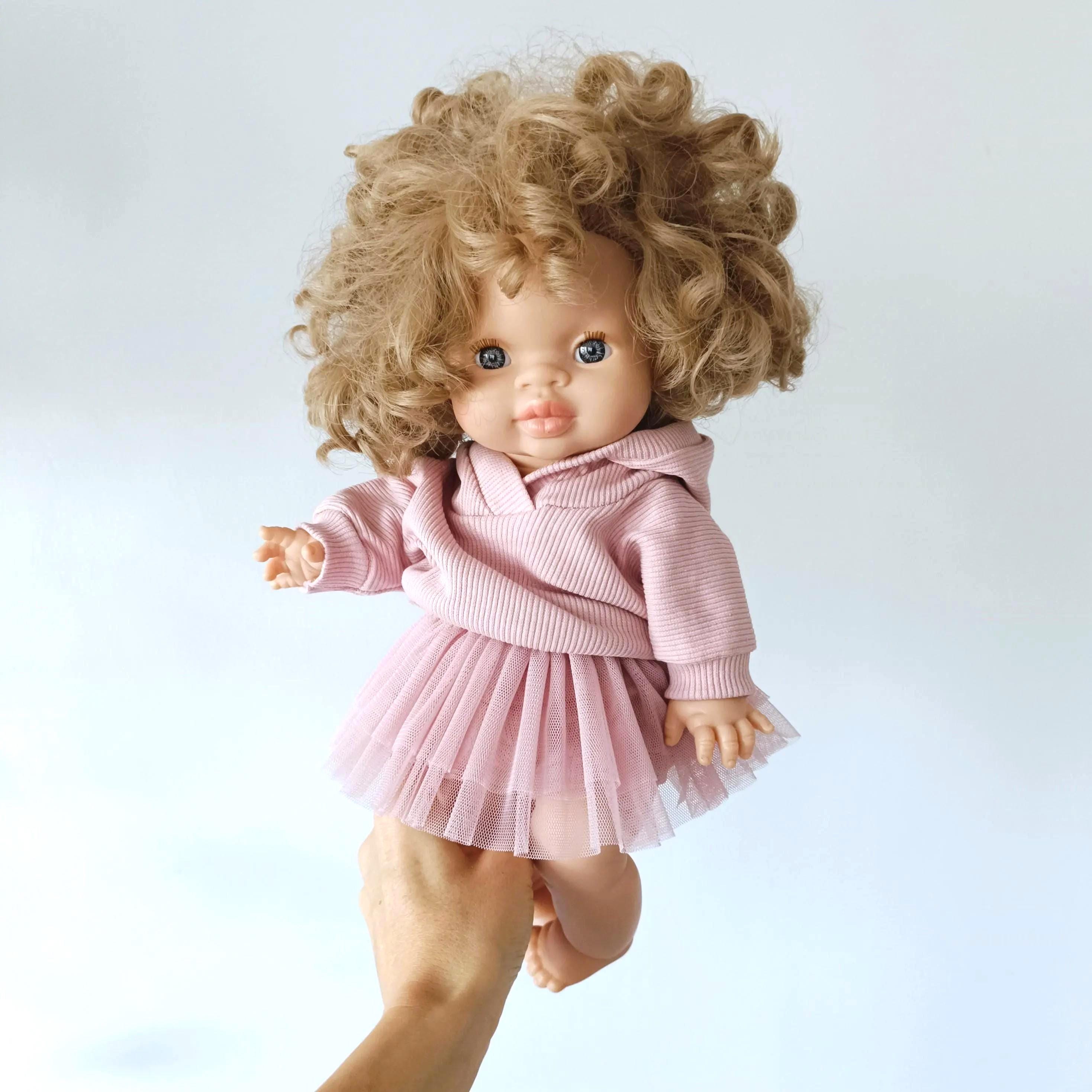 3-Piece Dusty Pink Hoodie & Pants and ballerina tutu Set for Minikane Dolls 32-34 cm