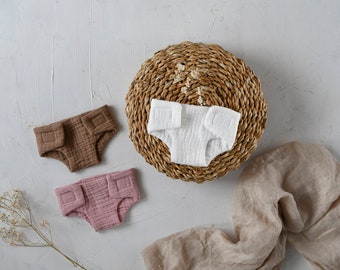 Couche-culotte en mousseline : aspect lin, convient à Miniland/Minikane 28-36 cm