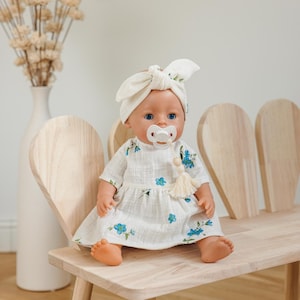 Handmade Doll Dress for Baby Born 43cm: Blue Floral Linen-Look Cotton