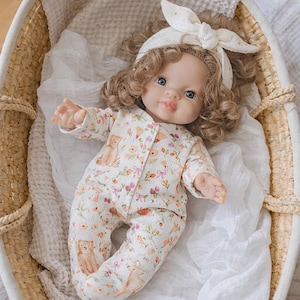 30-34 cm Minikane doll pajamas,  spring woodland print cotton romper