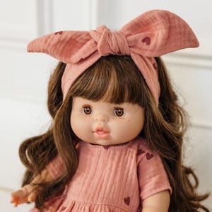 Paola Reina clothes for Minikane Gordis doll, marsala pink muslin dress with hearts image 3