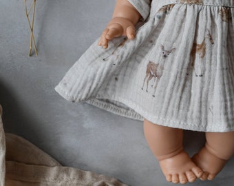 Poupées de 28 à 36 cm de haut | Tissu double gaze faons | Vêtements Minikane, Vêtements Miniland, Robe baby doll, Vêtement poupée paola reina, Puppenkleidung