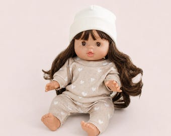 30-34 cm Minikane doll clothes: Beige Cotton Outfit with Hearts