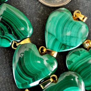 Natural Malachite Heart Pendant Charm Green Malachite Pendant (1 pendant) Green Gemstone Heart Charm Green Jewelry Necklace Pendant