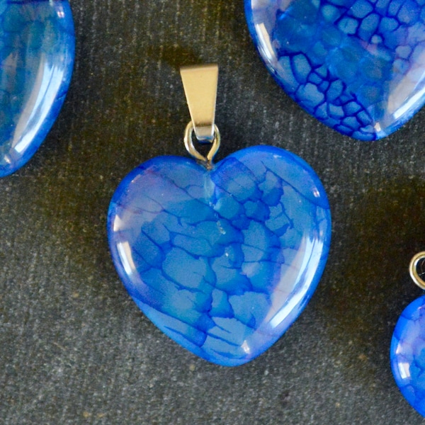 22mm Agate Heart Pendant Fire Agate, 22x20x6mm, Large Charm Small Pendant, Colorful Gemstone Heart Charm Blue Stone Heart Pendant