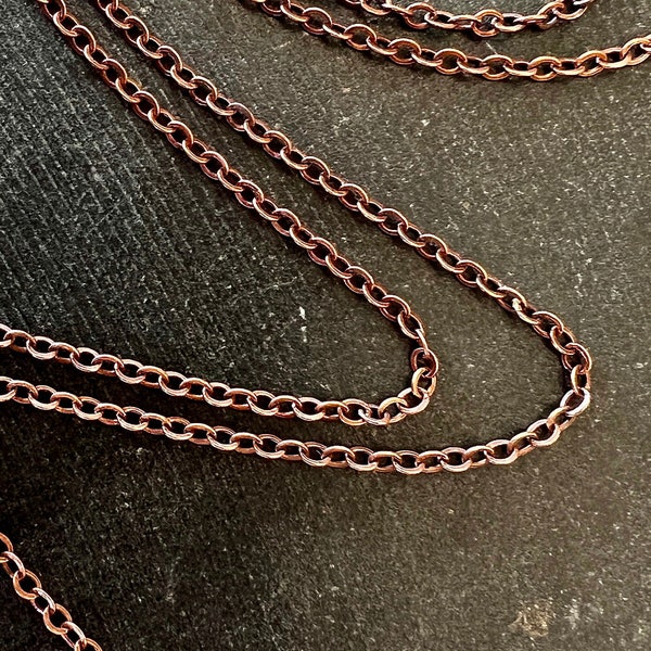 24" Copper Necklace Chain Brass Necklace Cable Chain 2.5mm Chain for Necklace Lobster Clasp Red Copper Chain Necklace Jewelry