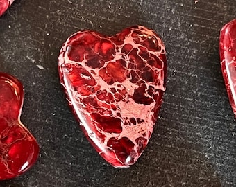 20mm Imperial Jasper, Regalite Stone Heart Pendant Bead (1 bead) Red Stone Heart Bead 20x15x6mm Natural Stone Dyed Stone Focal (04B)