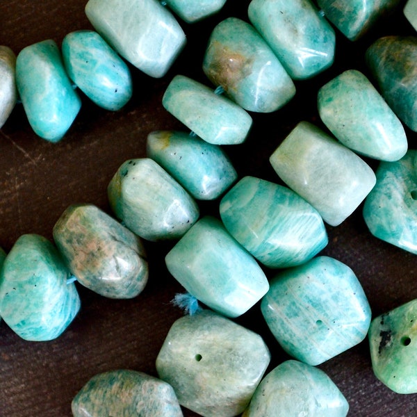 16mm Amazonite Faceted Gemstone Stone Beads, Aqua Amazonite Stone (5 Beads) Aqua Blue Green Gemstone Beads Hand Cut Nugget Beads