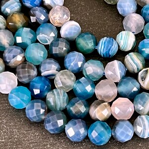 8mm Agate Beads, Gemstone (10 Beads) Luxe Faceted Blue Agate Round Stone Beads Multi Color Agate Stone Beads Mala Sale (127)
