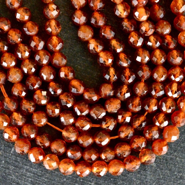 4mm Garnet Stone Beads, Deep Orange Gemstone Beads, Round Faceted Garnet Beads (10 Beads) Orange Garnet Stone Beads Gemstone