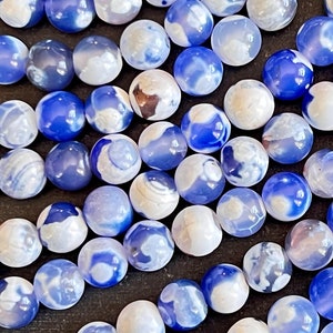 8mm Agate Beads Blue Violet White Stone Beads Smooth Round (10 Beads) Stone, Gemstone Blue Stone Beads Agate Beads Sale (S16)