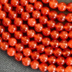 6mm Jade Gemstone Beads Smooth Round Stone Beads (14 beads) Bright Red Orange Jade Beads Dyed Translucent Gemstone Beads